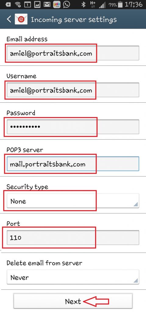 הגדרת תיבת POP3 במכשיר Android