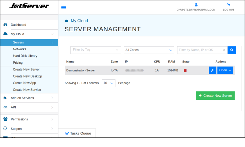 שרת וירטואלי - גישה ל-פאנל ניהול השרת - JetServer