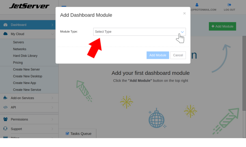 תפריט בחירת סוג מודול להצגה ב-Dashboard.