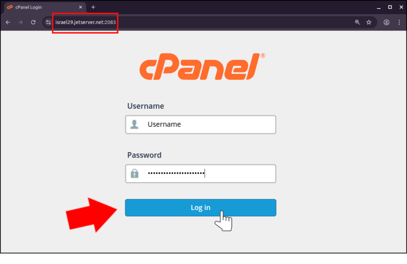 כניסה ל-ממשק ניהול חשבון cPanel ישירות דרך הדומיין של שרת הלקוחות של Jetserver ללקוחות אחסון שיתופי ואחסון ריסלר.