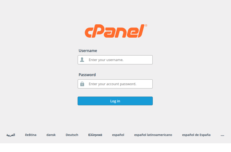 מסך הכניסה לממשק ניהול חשבון cPanel.